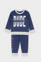 Featherhead Baby Kids' Awesome Dude Blue Full-Sleeve Sweatshirt & Navy Pants Set